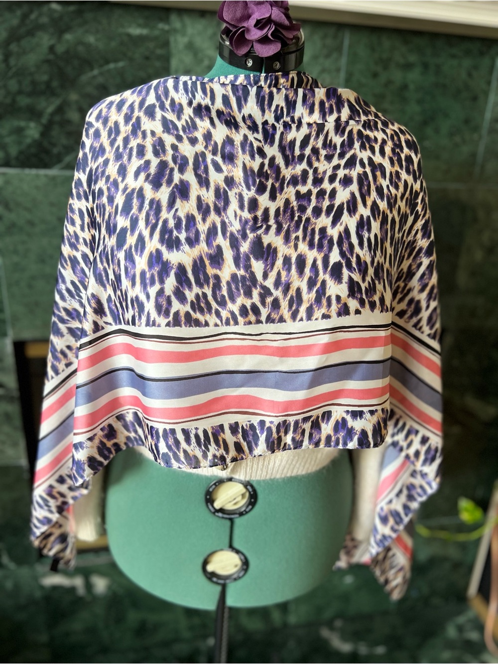 Olivia Lauren Purple Leopard Animal Print Long Scarf Graphic Stripe Pointed Hem
